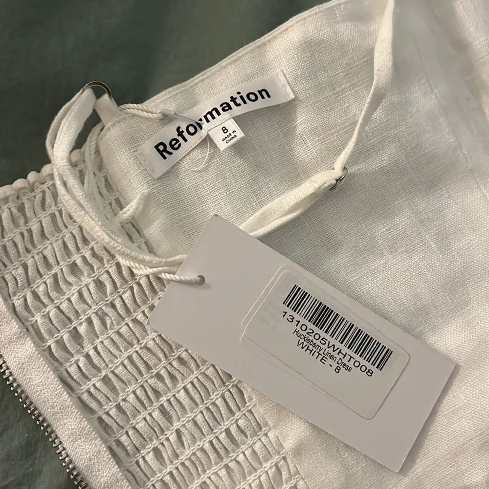 Reformation huckleberry white linen summer dress NWT size 8 - Picture 6 of 15